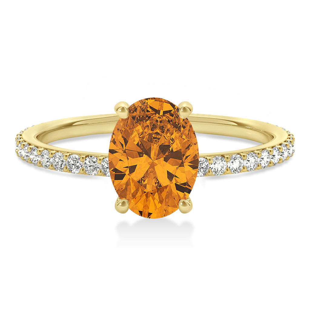 Oval Citrine & Diamond Hidden Halo Engagement Ring 14k Yellow Gold (0.76ct)