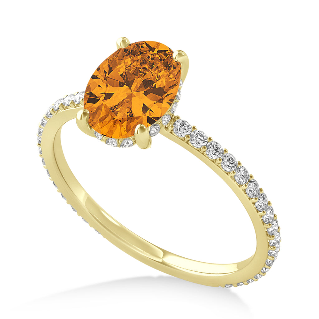 Oval Citrine & Diamond Hidden Halo Engagement Ring 14k Yellow Gold (0.76ct)