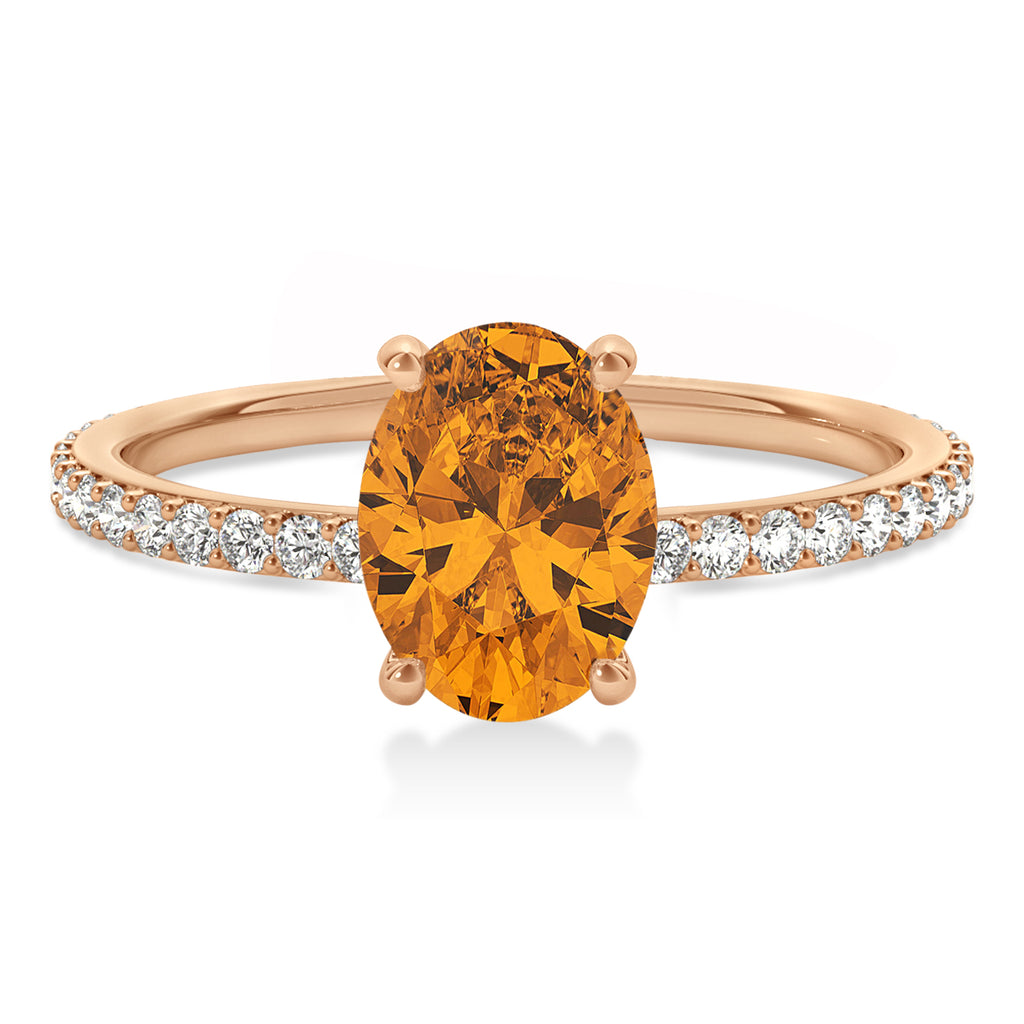 Oval Citrine & Diamond Hidden Halo Engagement Ring 18k Rose Gold (0.76ct)