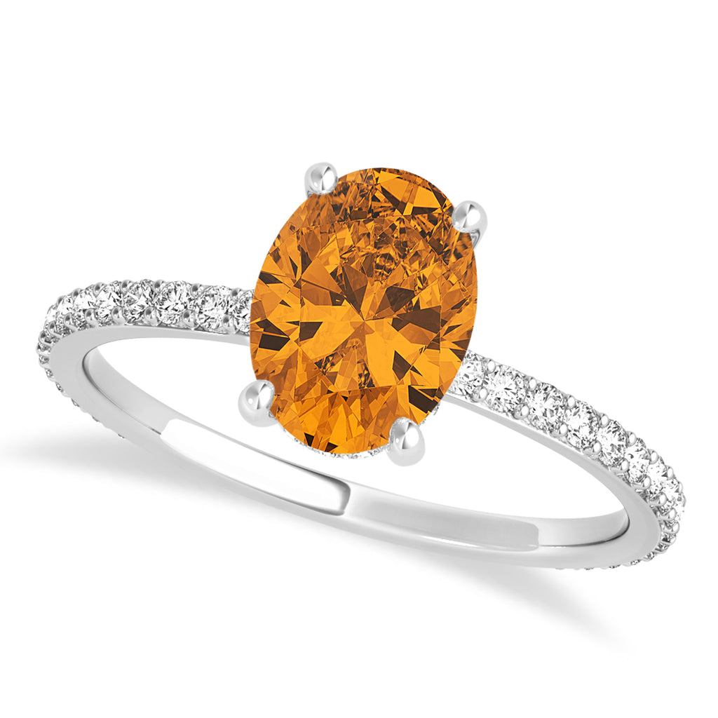 Oval Citrine & Diamond Hidden Halo Engagement Ring 18k White Gold (0.76ct)