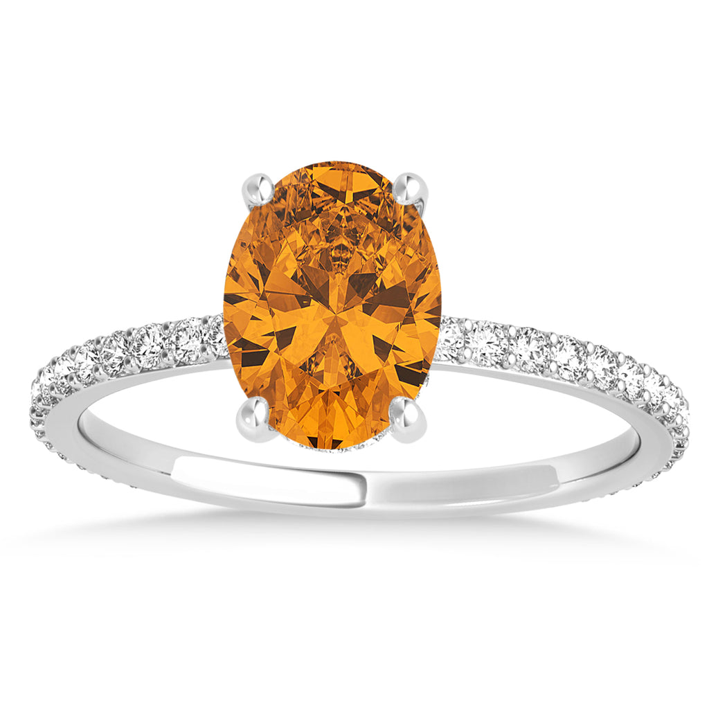 Oval Citrine & Diamond Hidden Halo Engagement Ring 18k White Gold (0.76ct)