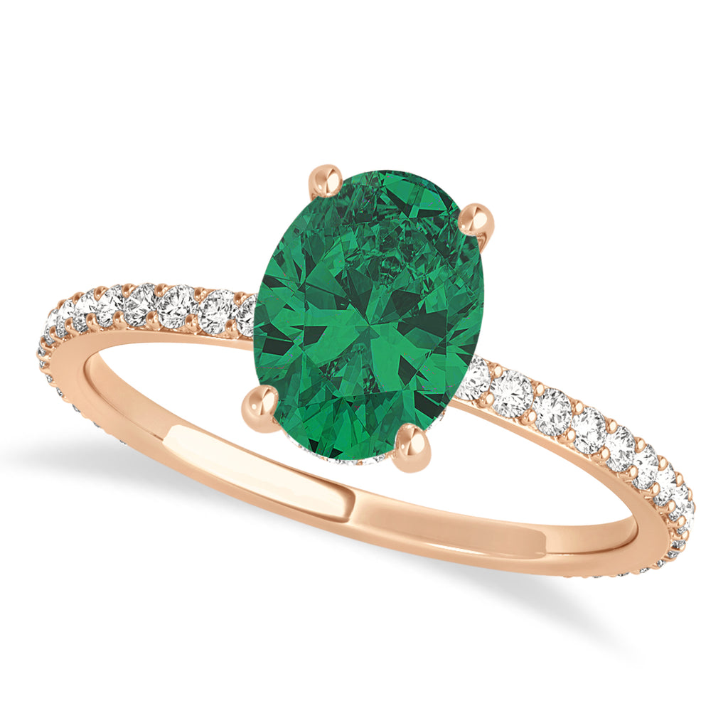 Oval Emerald & Diamond Hidden Halo Engagement Ring 14k Rose Gold (0.76ct)
