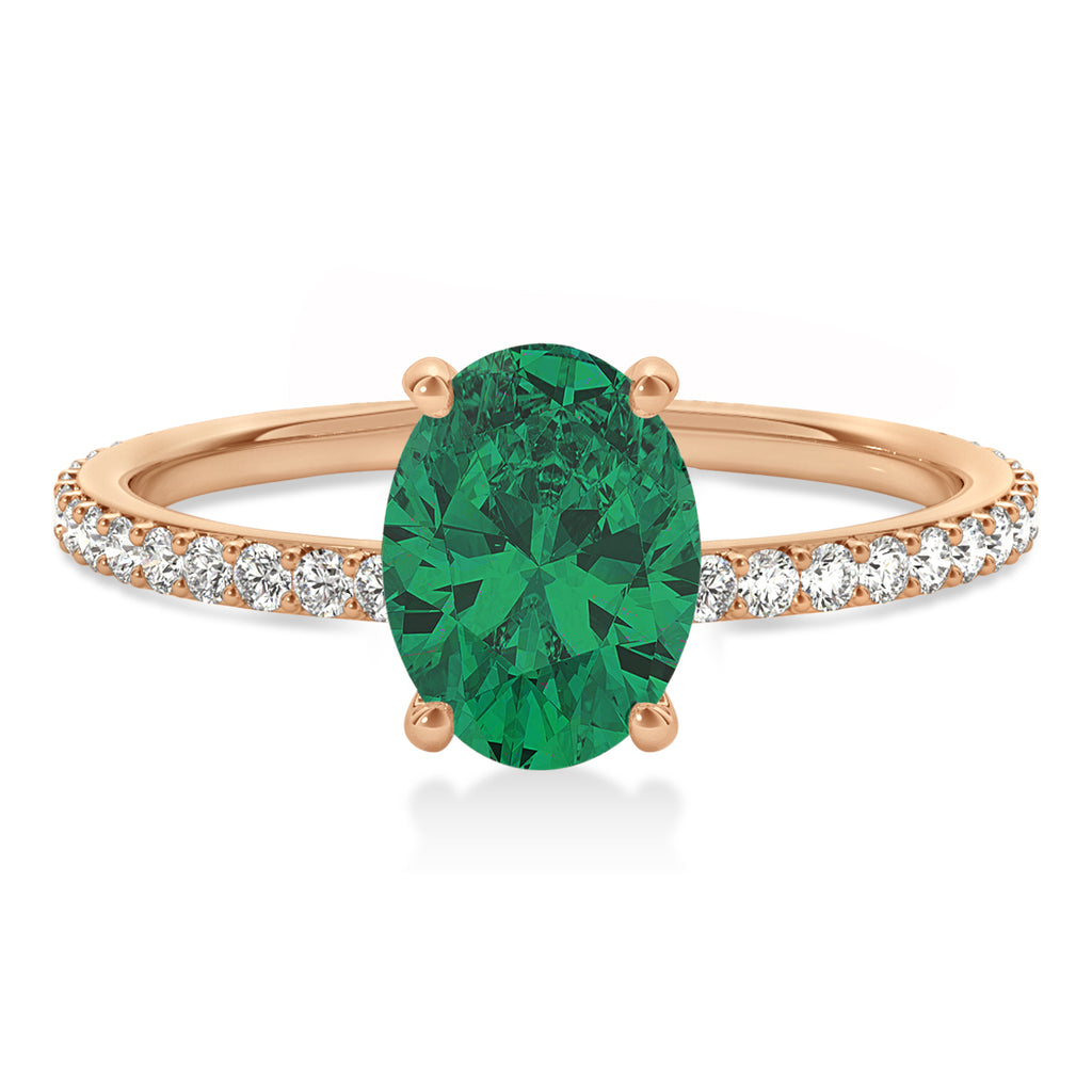 Oval Emerald & Diamond Hidden Halo Engagement Ring 18k Rose Gold (0.76ct)