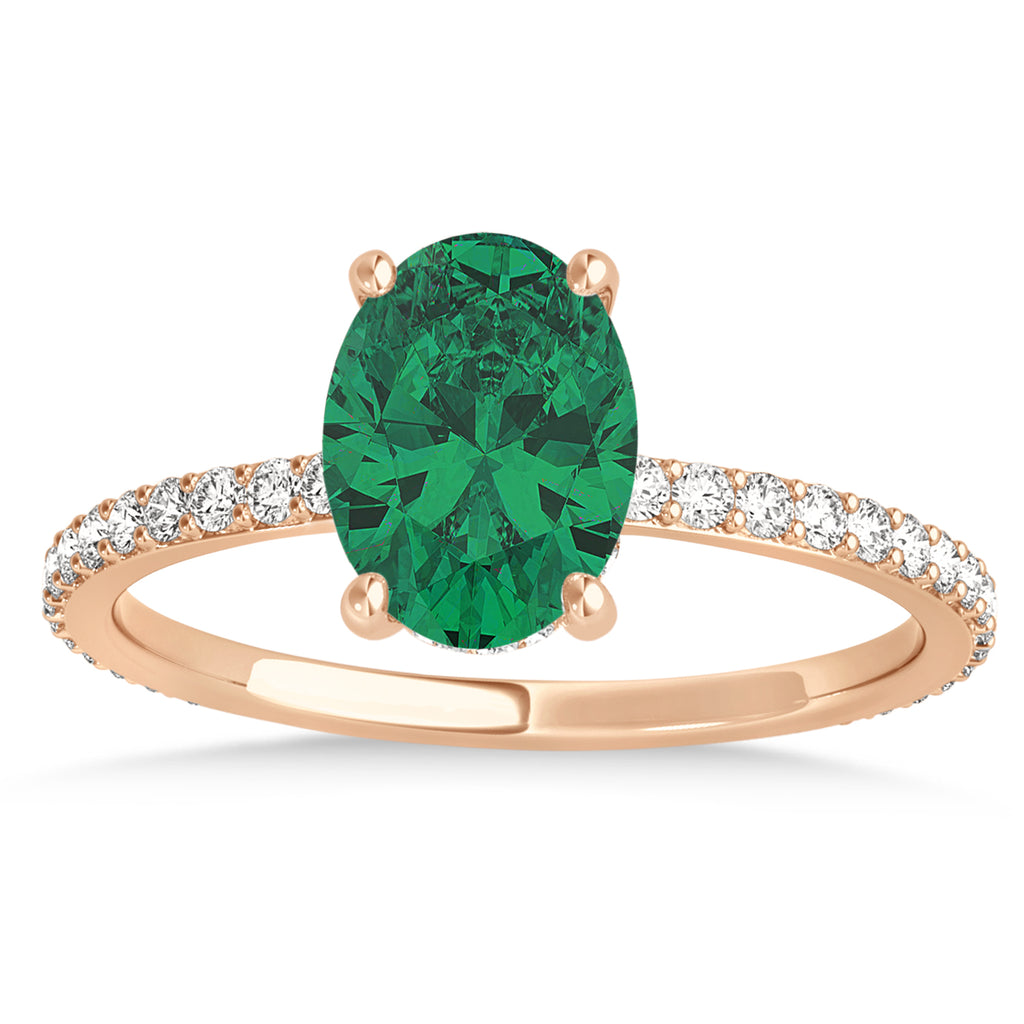 Oval Emerald & Diamond Hidden Halo Engagement Ring 18k Rose Gold (0.76ct)