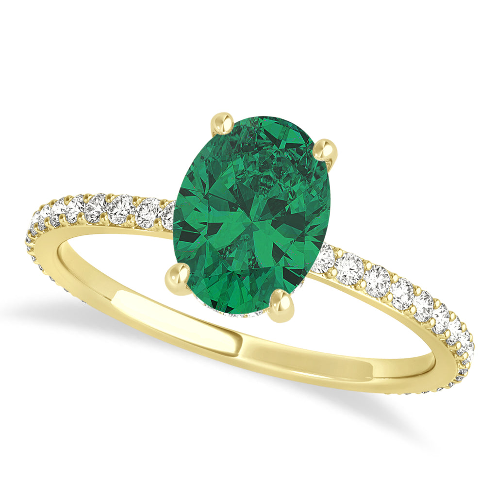 Oval Emerald & Diamond Hidden Halo Engagement Ring 18k Yellow Gold (0.76ct)