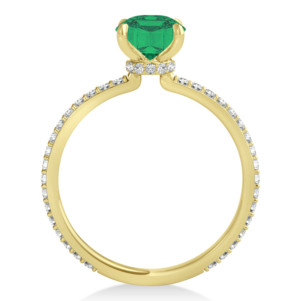 Oval Emerald & Diamond Hidden Halo Engagement Ring 18k Yellow Gold (0.76ct)