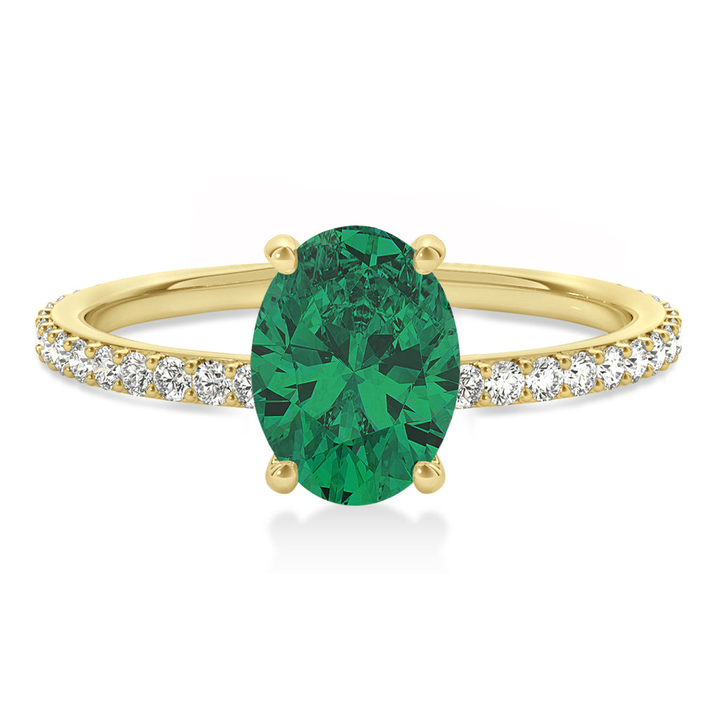 Oval Emerald & Diamond Hidden Halo Engagement Ring 18k Yellow Gold (0.76ct)