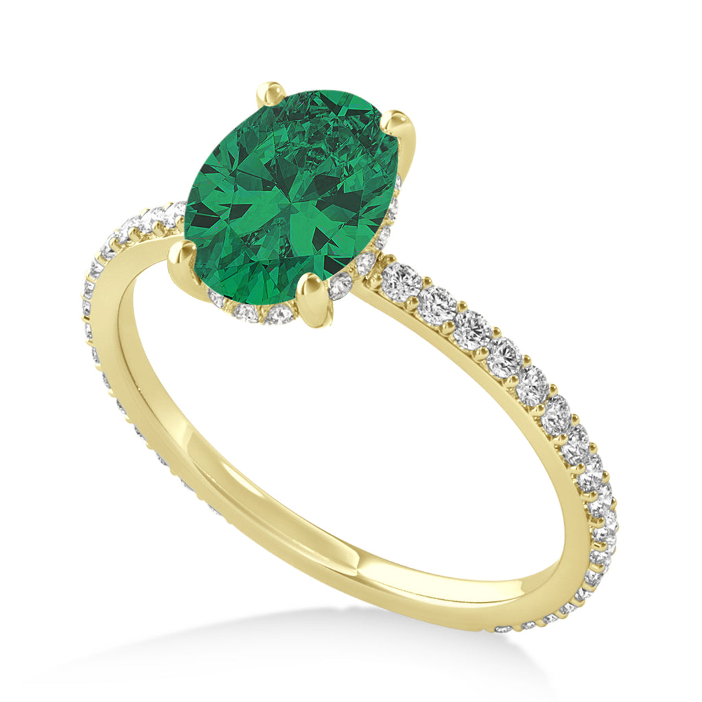 Oval Emerald & Diamond Hidden Halo Engagement Ring 18k Yellow Gold (0.76ct)