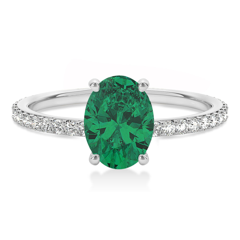 Oval Emerald & Diamond Hidden Halo Engagement Ring Platinum (0.76ct)