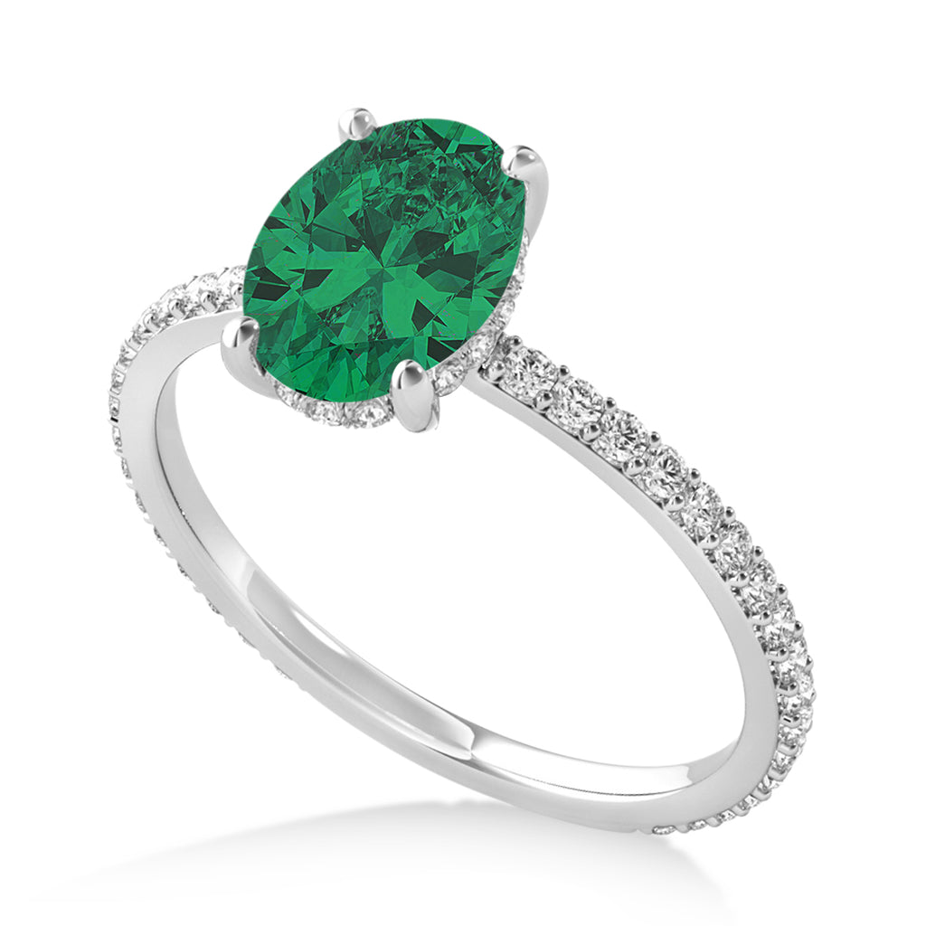 Oval Emerald & Diamond Hidden Halo Engagement Ring Platinum (0.76ct)