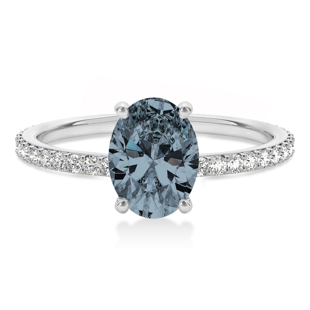 Oval Gray Spinel & Diamond Hidden Halo Engagement Ring 14k White Gold (0.76ct)
