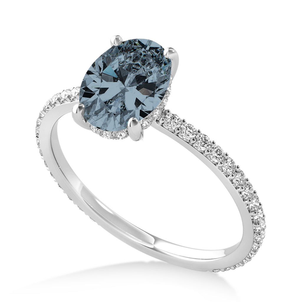 Oval Gray Spinel & Diamond Hidden Halo Engagement Ring 14k White Gold (0.76ct)