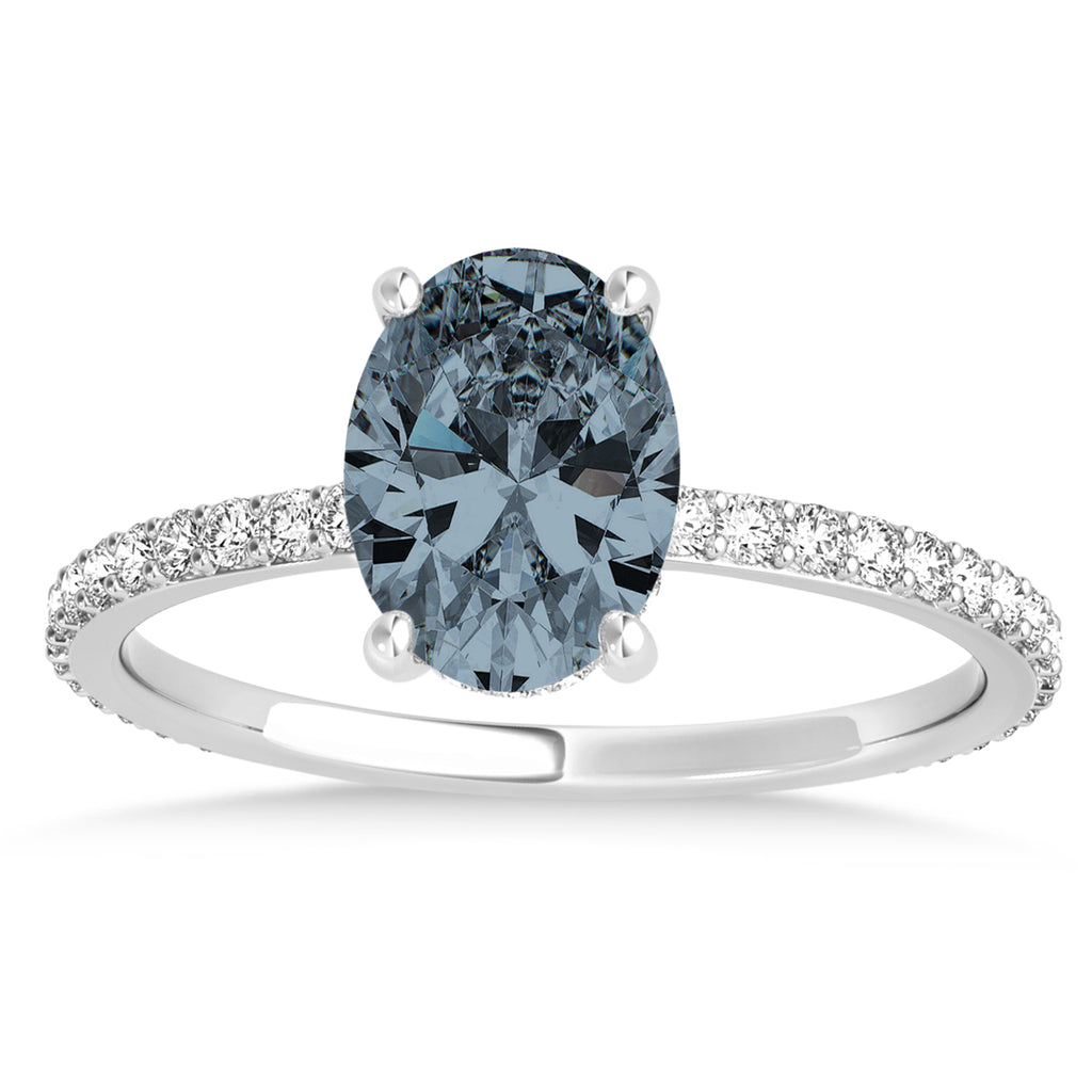 Oval Gray Spinel & Diamond Hidden Halo Engagement Ring 14k White Gold (0.76ct)