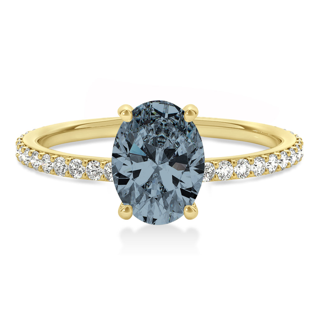 Oval Gray Spinel & Diamond Hidden Halo Engagement Ring 14k Yellow Gold (0.76ct)