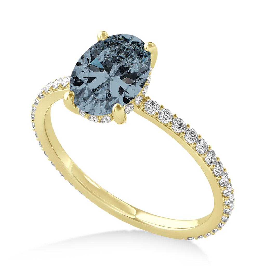 Oval Gray Spinel & Diamond Hidden Halo Engagement Ring 14k Yellow Gold (0.76ct)