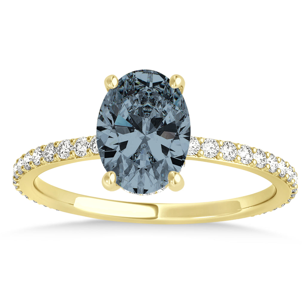 Oval Gray Spinel & Diamond Hidden Halo Engagement Ring 14k Yellow Gold (0.76ct)