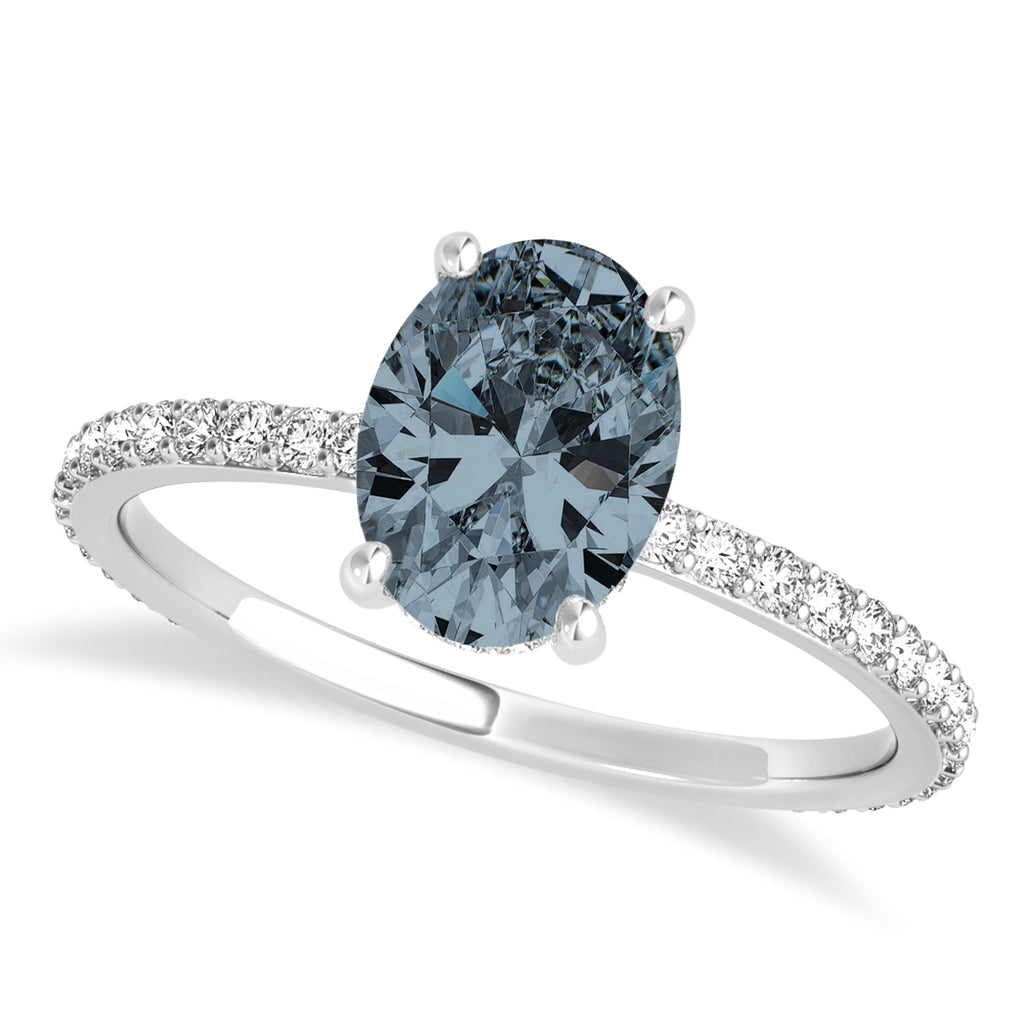 Oval Gray Spinel & Diamond Hidden Halo Engagement Ring Platinum (0.76ct)