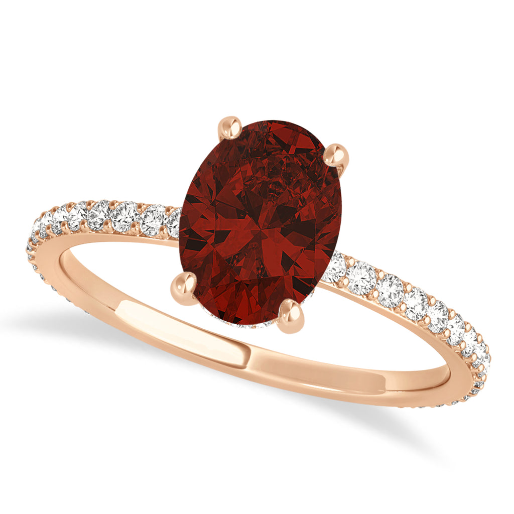 Oval Garnet & Diamond Hidden Halo Engagement Ring 14k Rose Gold (0.76ct)