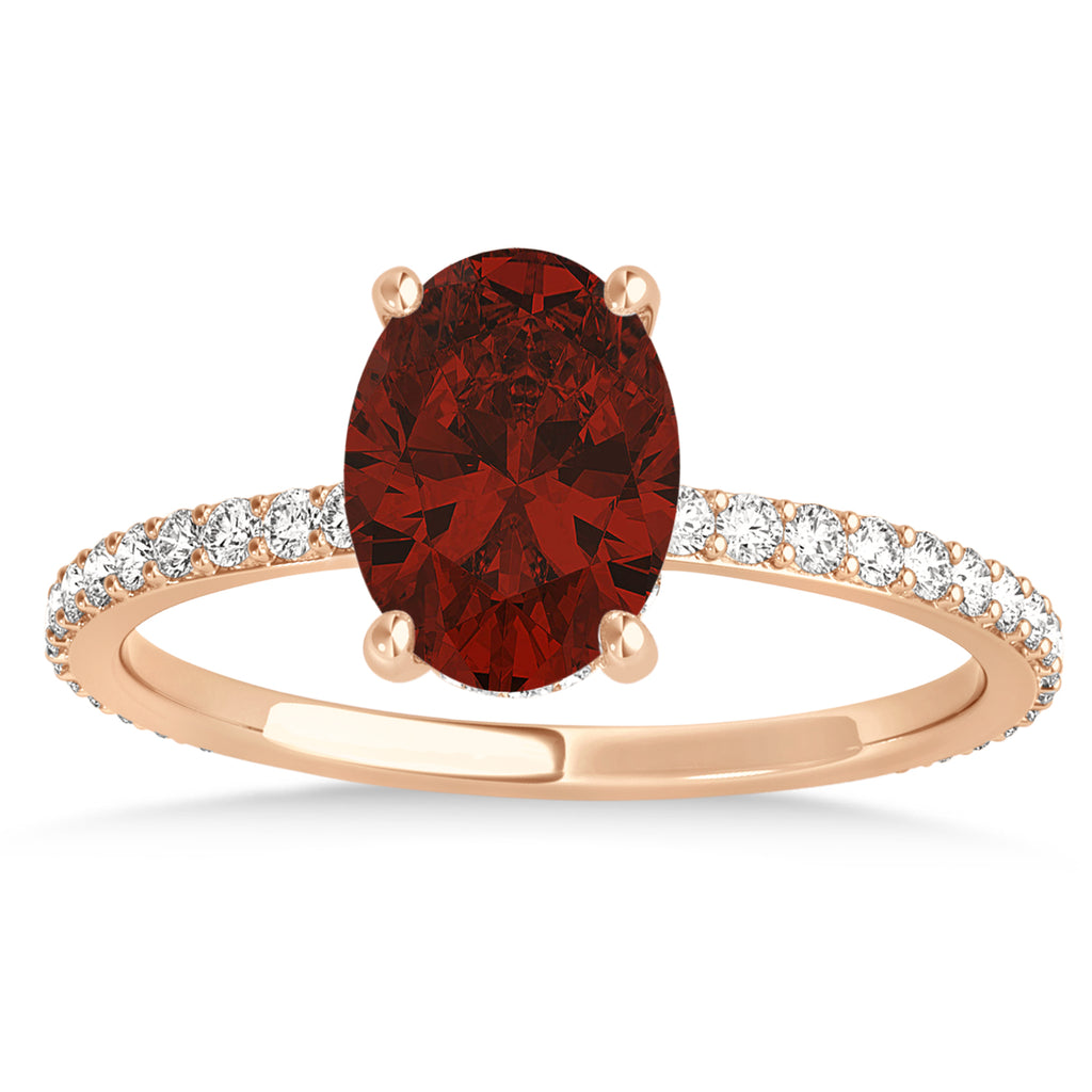 Oval Garnet & Diamond Hidden Halo Engagement Ring 14k Rose Gold (0.76ct)