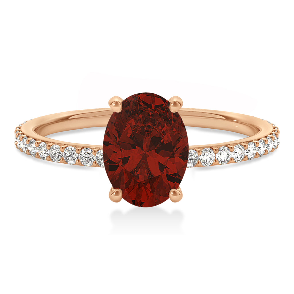 Oval Garnet & Diamond Hidden Halo Engagement Ring 18k Rose Gold (0.76ct)