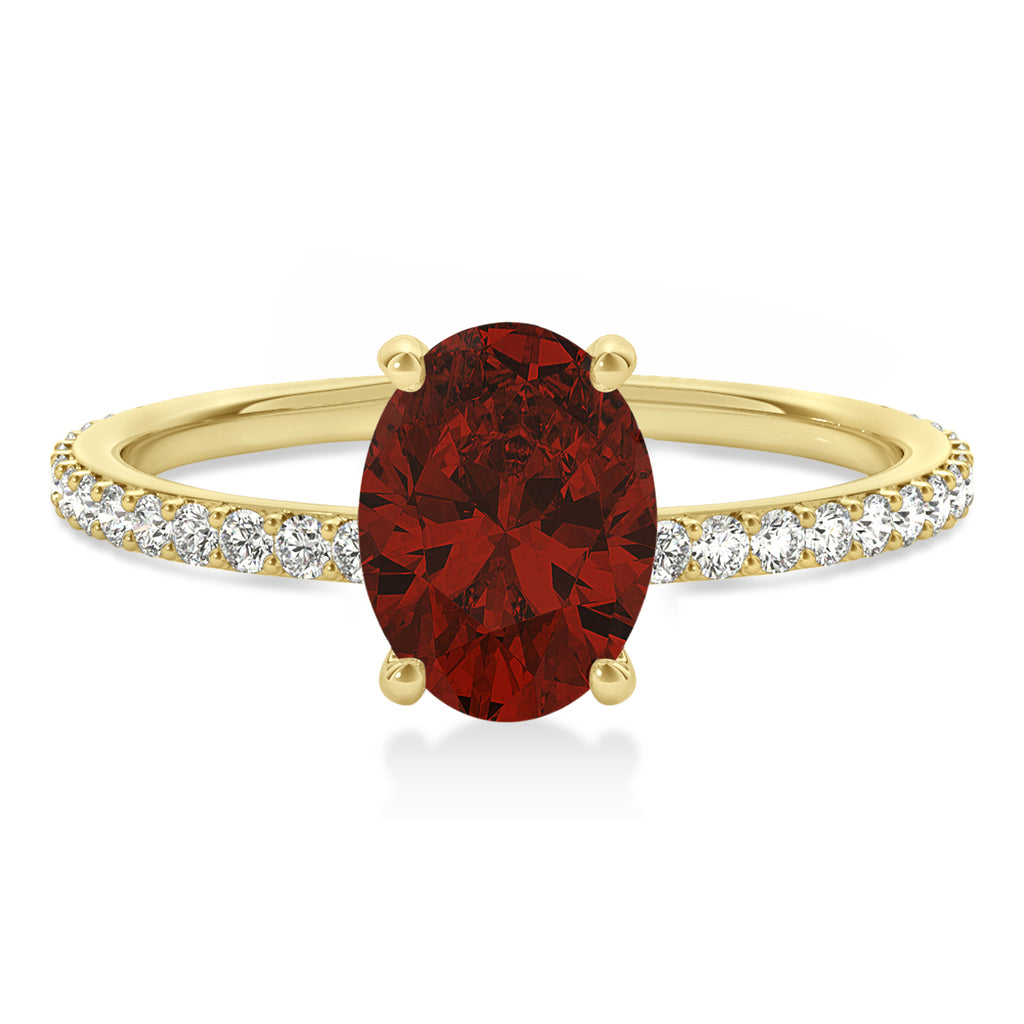 Oval Garnet & Diamond Hidden Halo Engagement Ring 18k Yellow Gold (0.76ct)