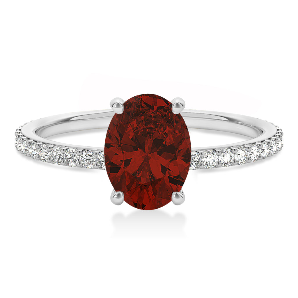 Oval Garnet & Diamond Hidden Halo Engagement Ring Platinum (0.76ct)