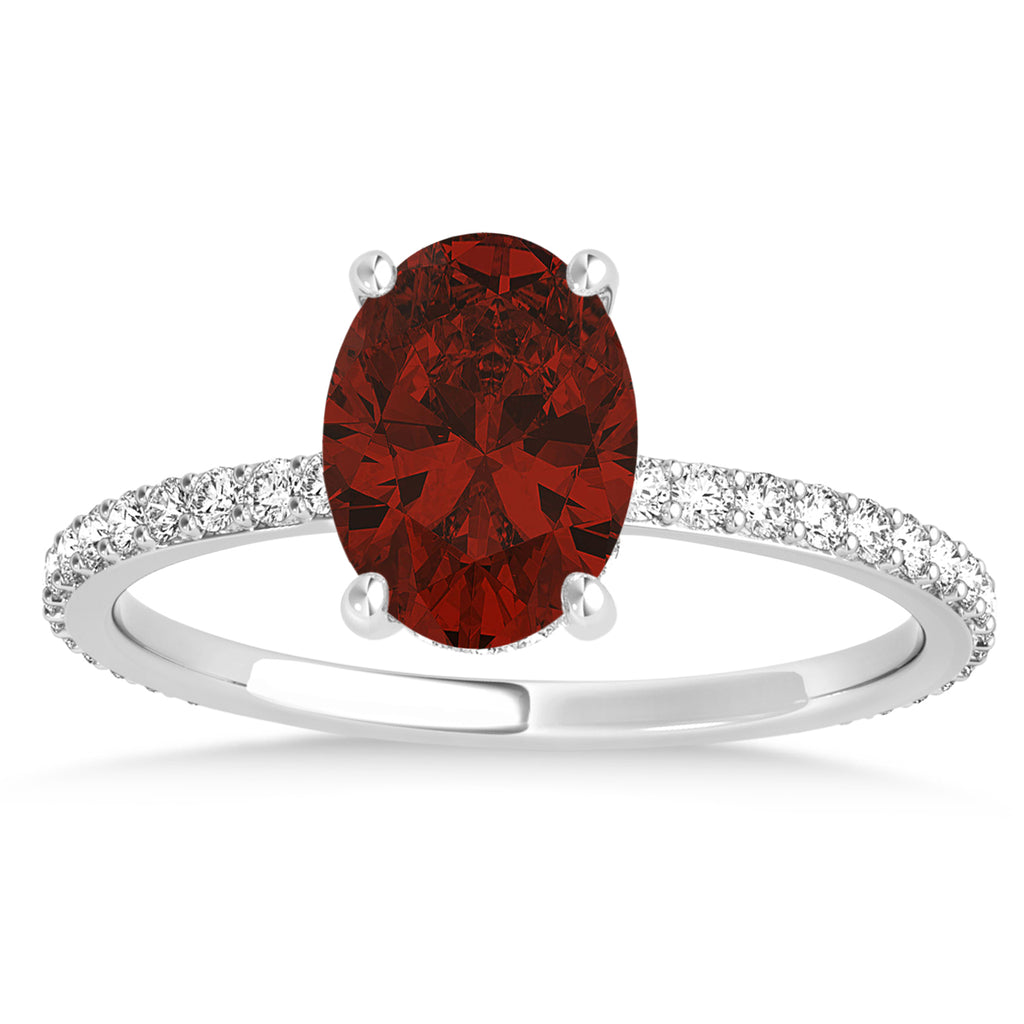 Oval Garnet & Diamond Hidden Halo Engagement Ring Platinum (0.76ct)
