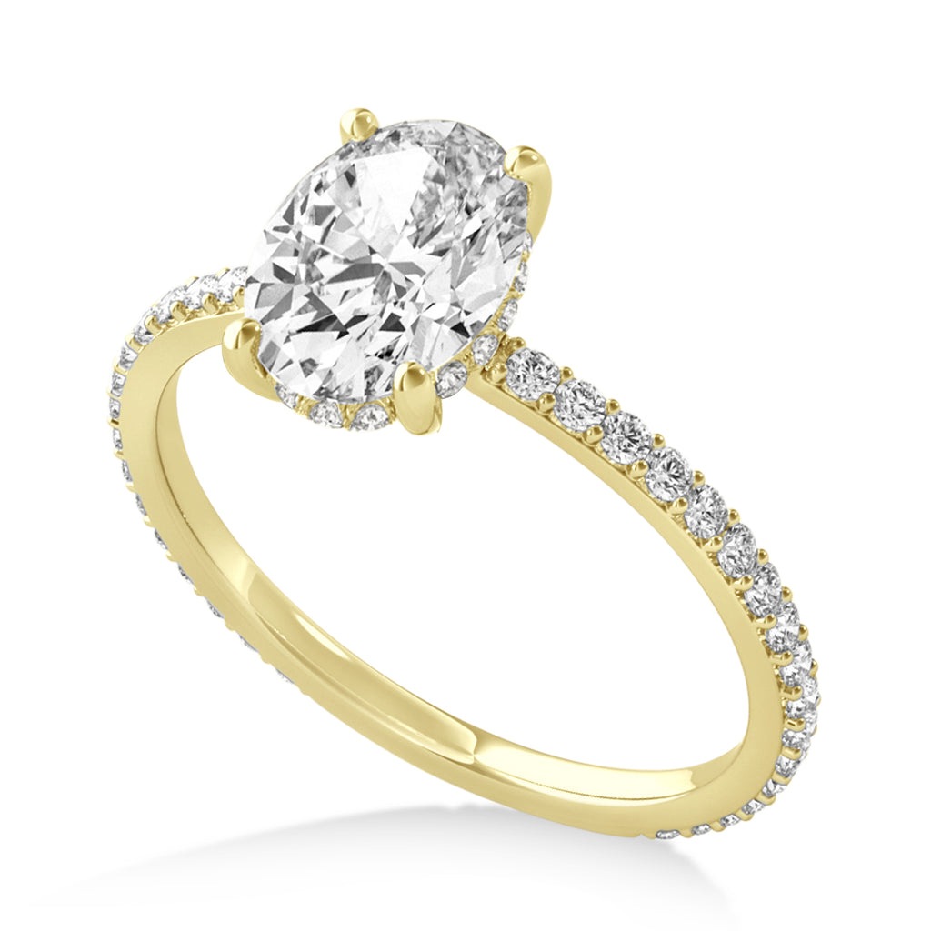 Oval Lab Grown Diamond Hidden Halo Engagement Ring 18k Yellow Gold (2.50ct)