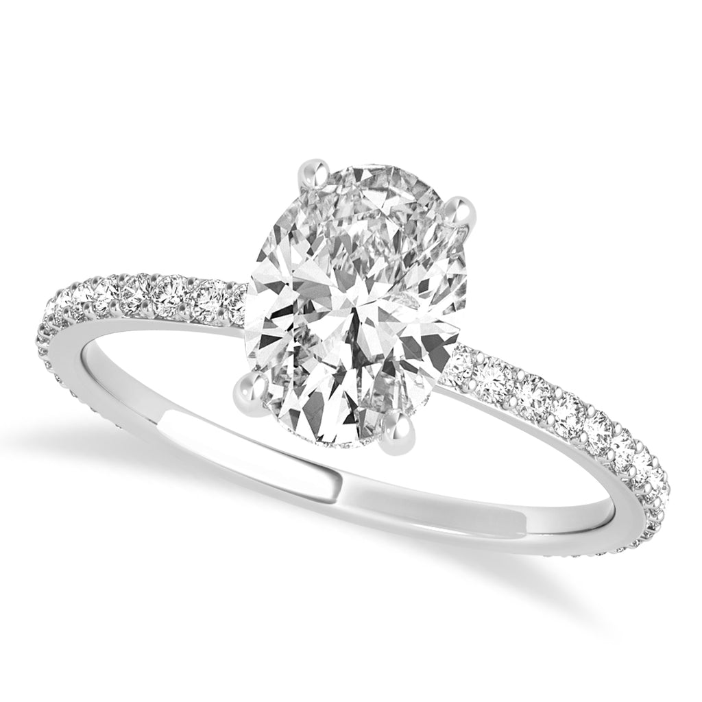 Oval Lab Grown Diamond Hidden Halo Engagement Ring Palladium (2.50ct)