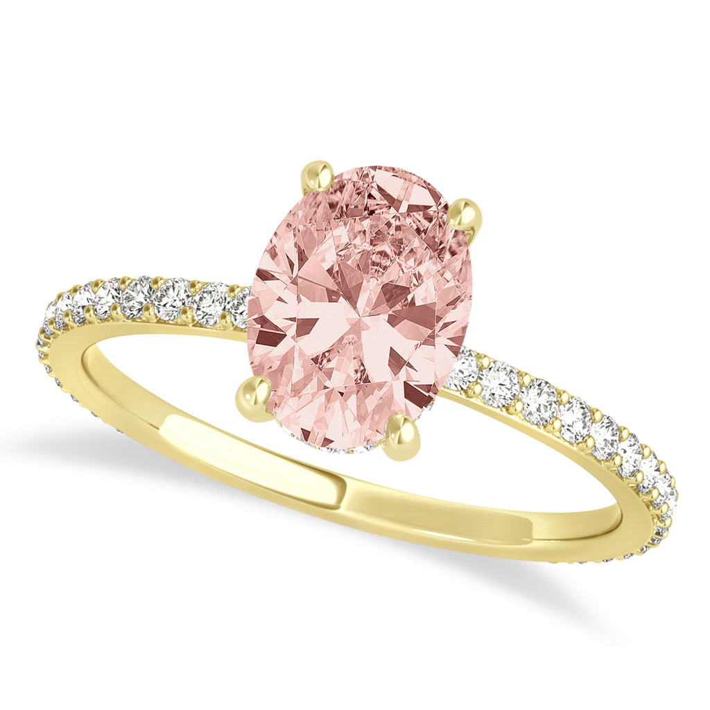 Oval Morganite & Diamond Hidden Halo Engagement Ring 14k Yellow Gold (0.76ct)