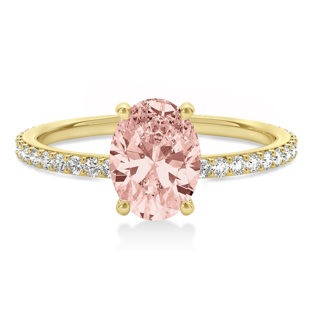 Oval Morganite & Diamond Hidden Halo Engagement Ring 14k Yellow Gold (0.76ct)