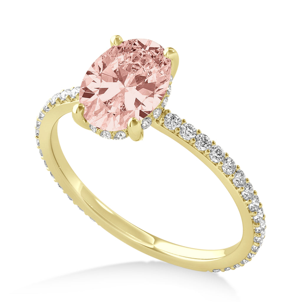 Oval Morganite & Diamond Hidden Halo Engagement Ring 14k Yellow Gold (0.76ct)