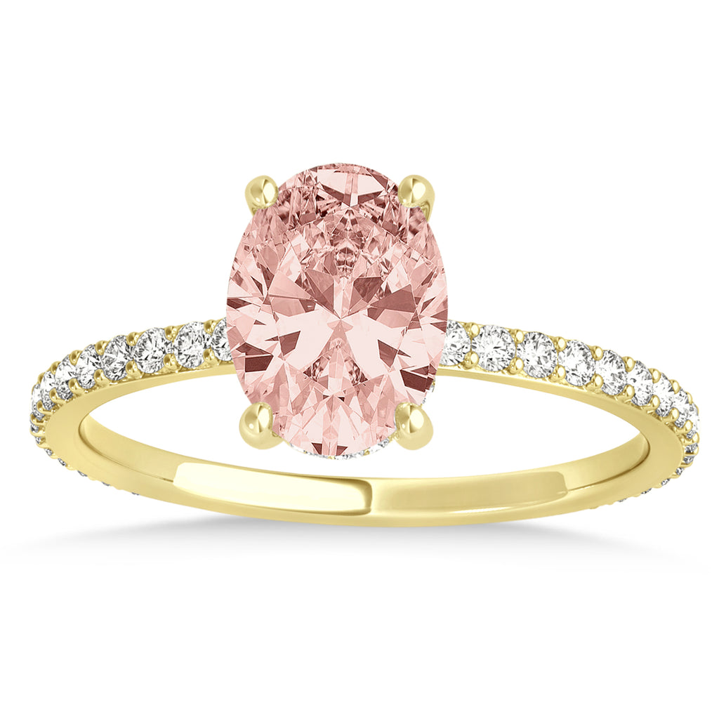 Oval Morganite & Diamond Hidden Halo Engagement Ring 14k Yellow Gold (0.76ct)