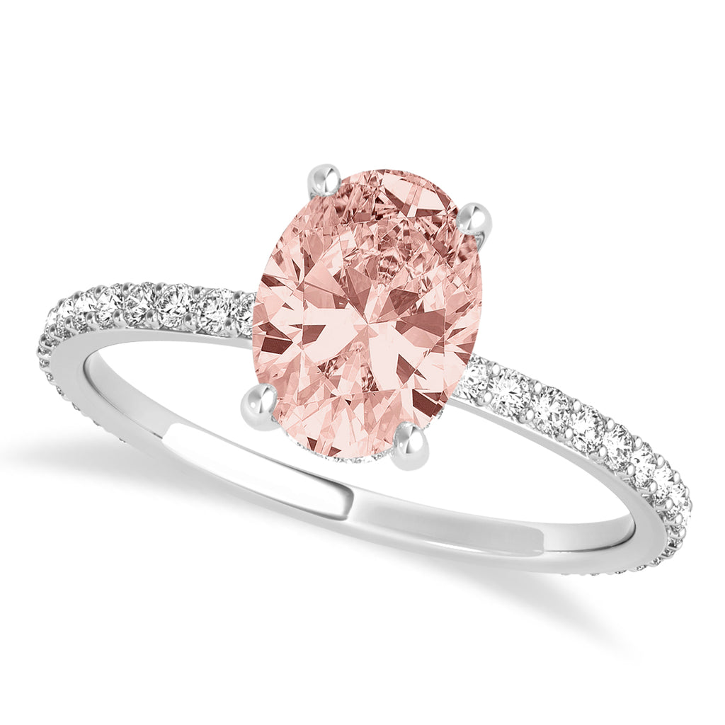 Oval Morganite & Diamond Hidden Halo Engagement Ring 18k White Gold (0.76ct)