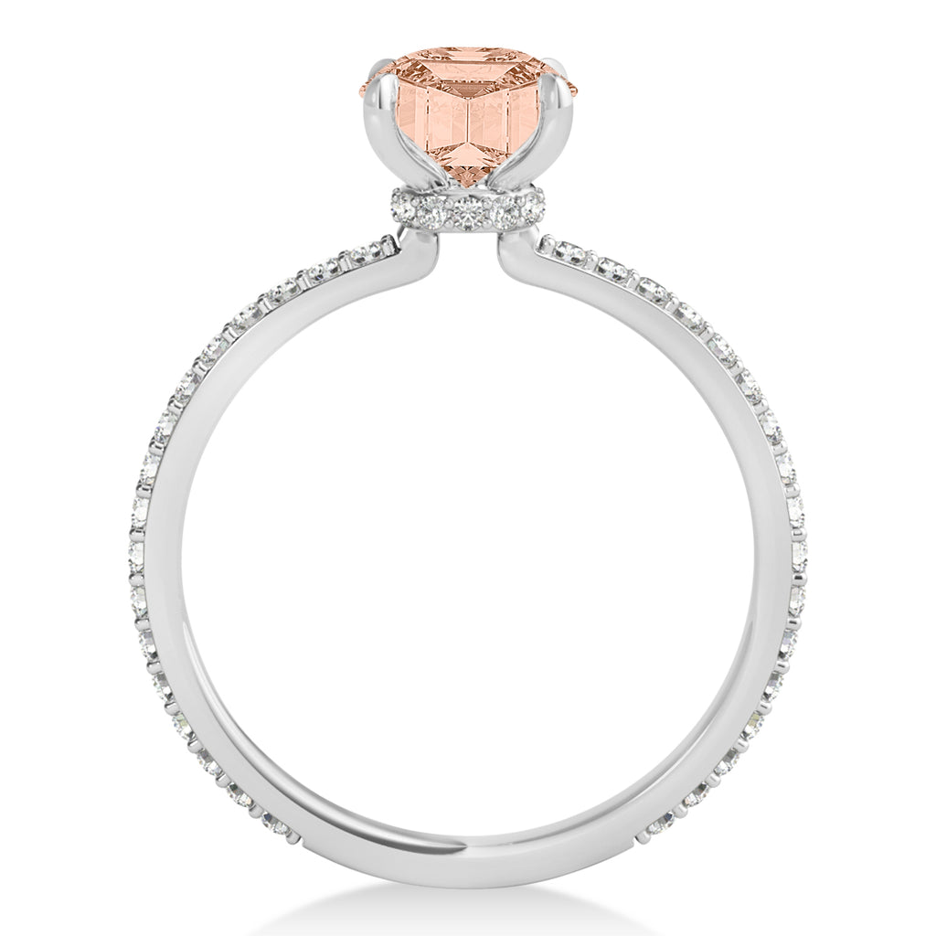Oval Morganite & Diamond Hidden Halo Engagement Ring 18k White Gold (0.76ct)