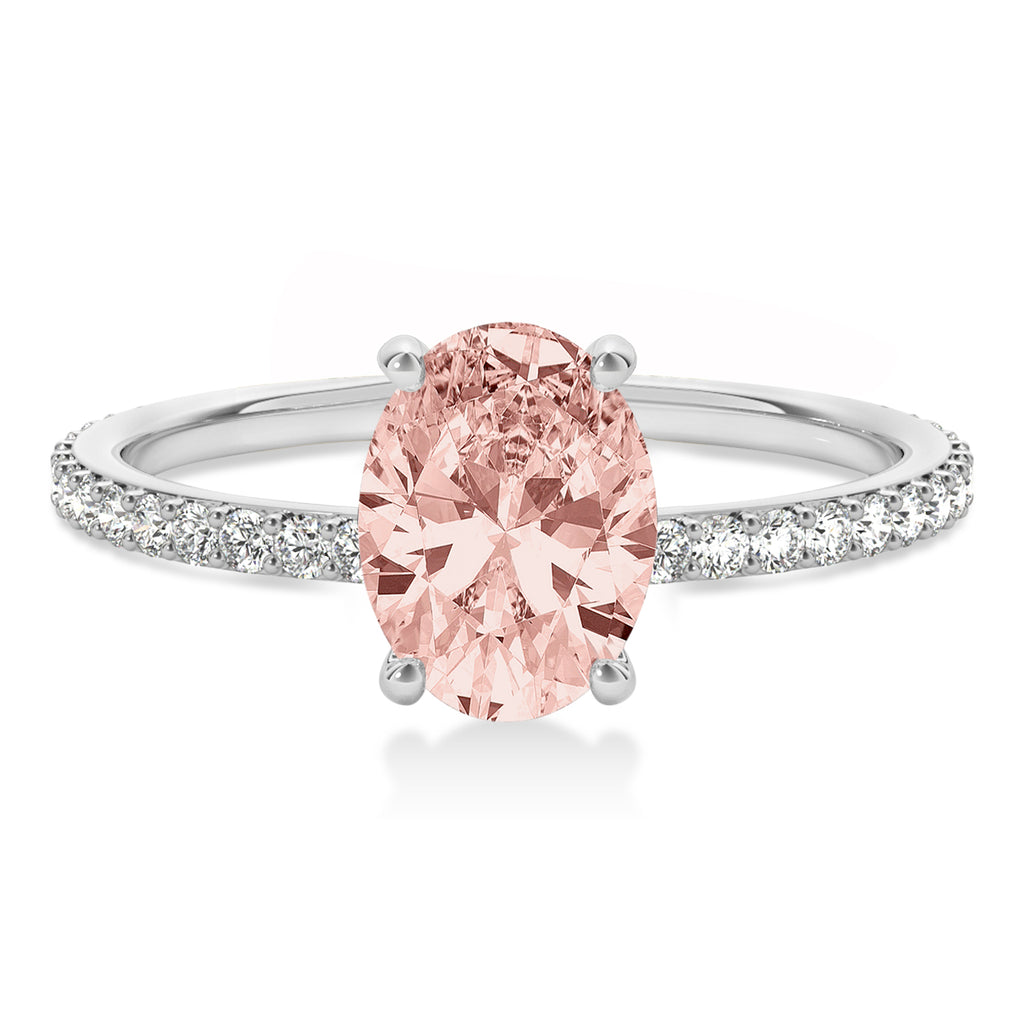 Oval Morganite & Diamond Hidden Halo Engagement Ring 18k White Gold (0.76ct)