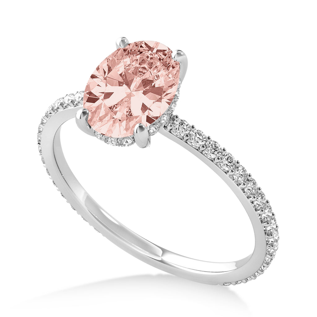 Oval Morganite & Diamond Hidden Halo Engagement Ring 18k White Gold (0.76ct)