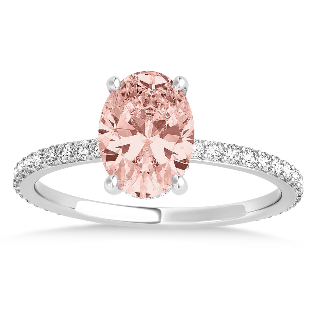 Oval Morganite & Diamond Hidden Halo Engagement Ring 18k White Gold (0.76ct)