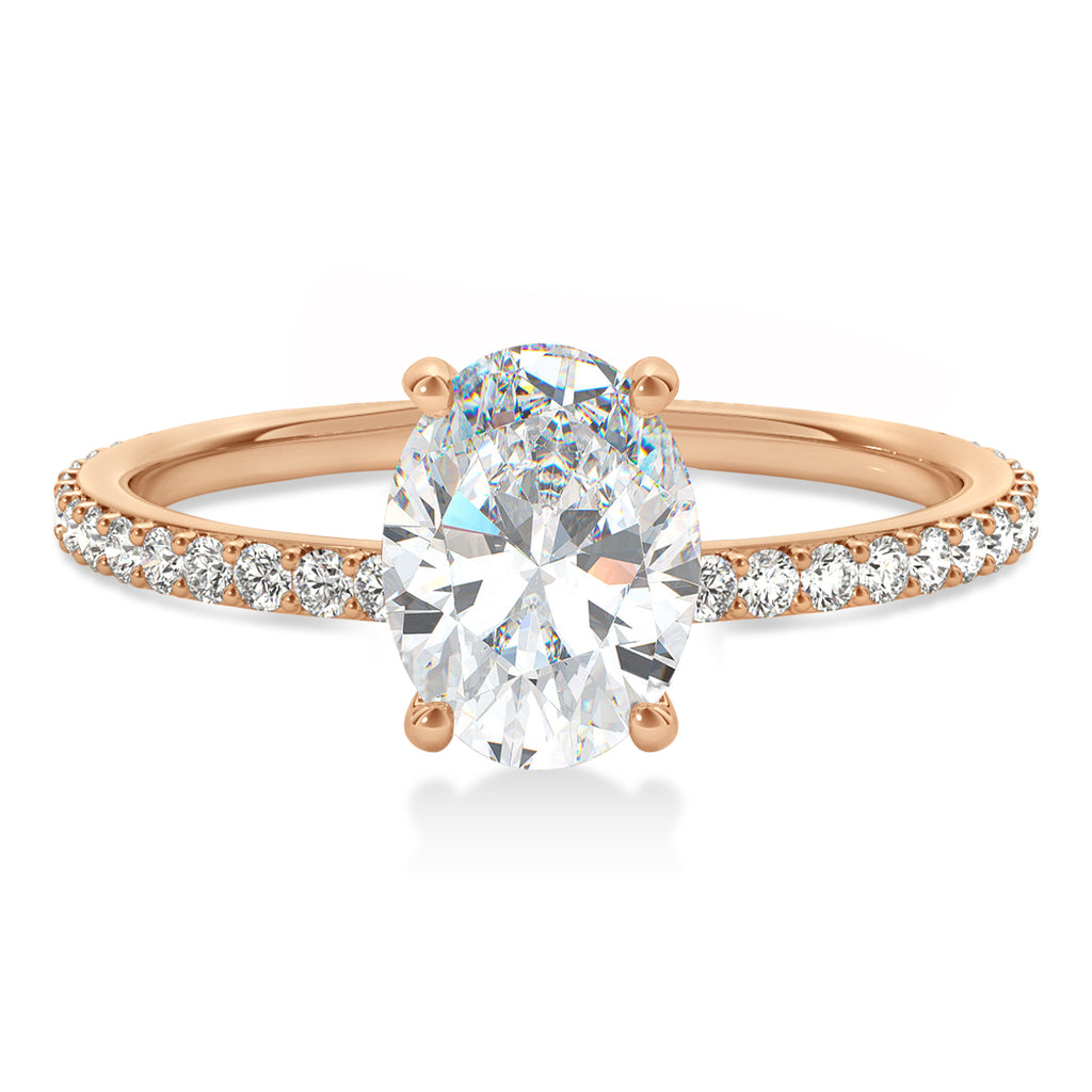 Oval Moissanite & Diamond Hidden Halo Engagement Ring 14k Rose Gold (0.76ct)