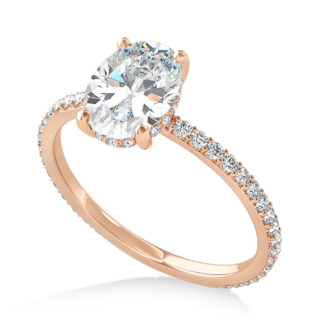 Oval Moissanite & Diamond Hidden Halo Engagement Ring 14k Rose Gold (0.76ct)