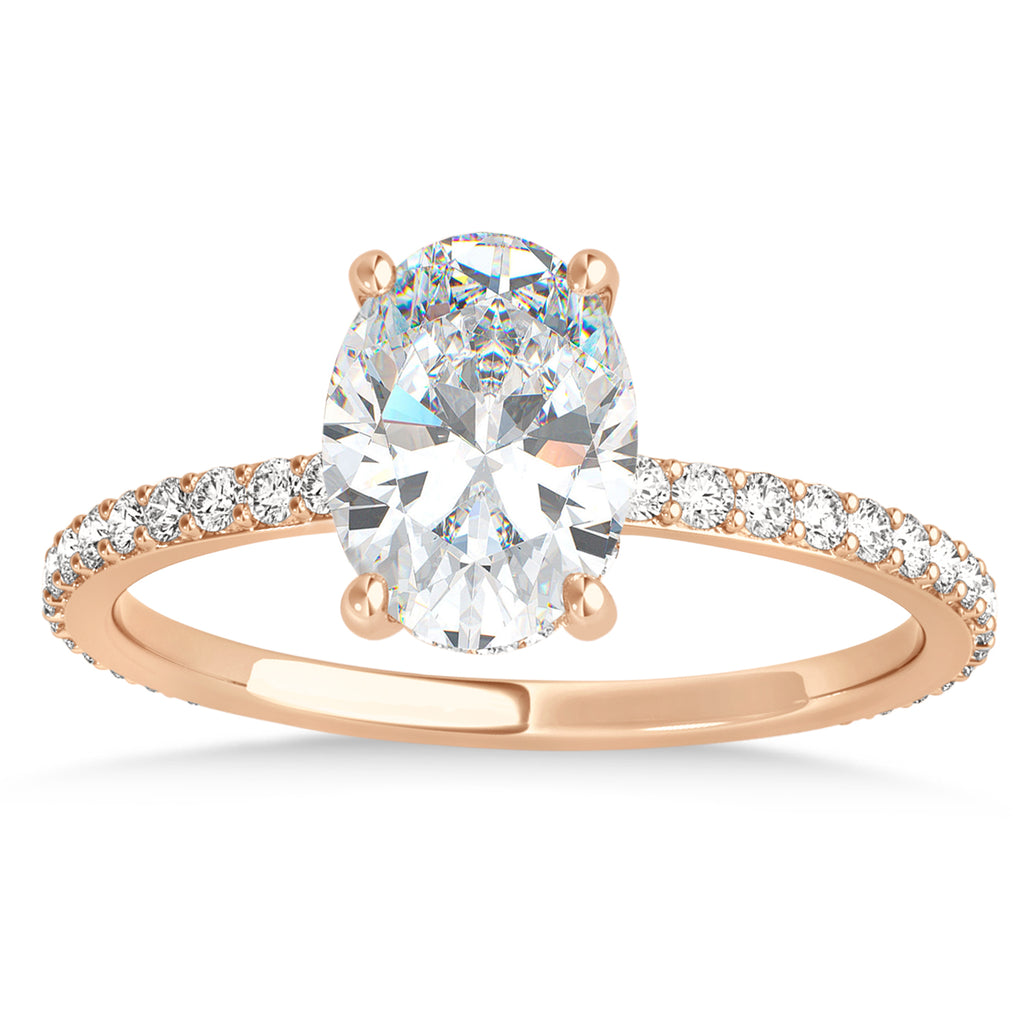 Oval Moissanite & Diamond Hidden Halo Engagement Ring 14k Rose Gold (0.76ct)