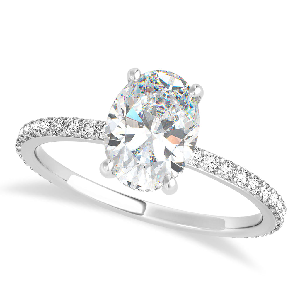 Oval Moissanite & Diamond Hidden Halo Engagement Ring 14k White Gold (0.76ct)