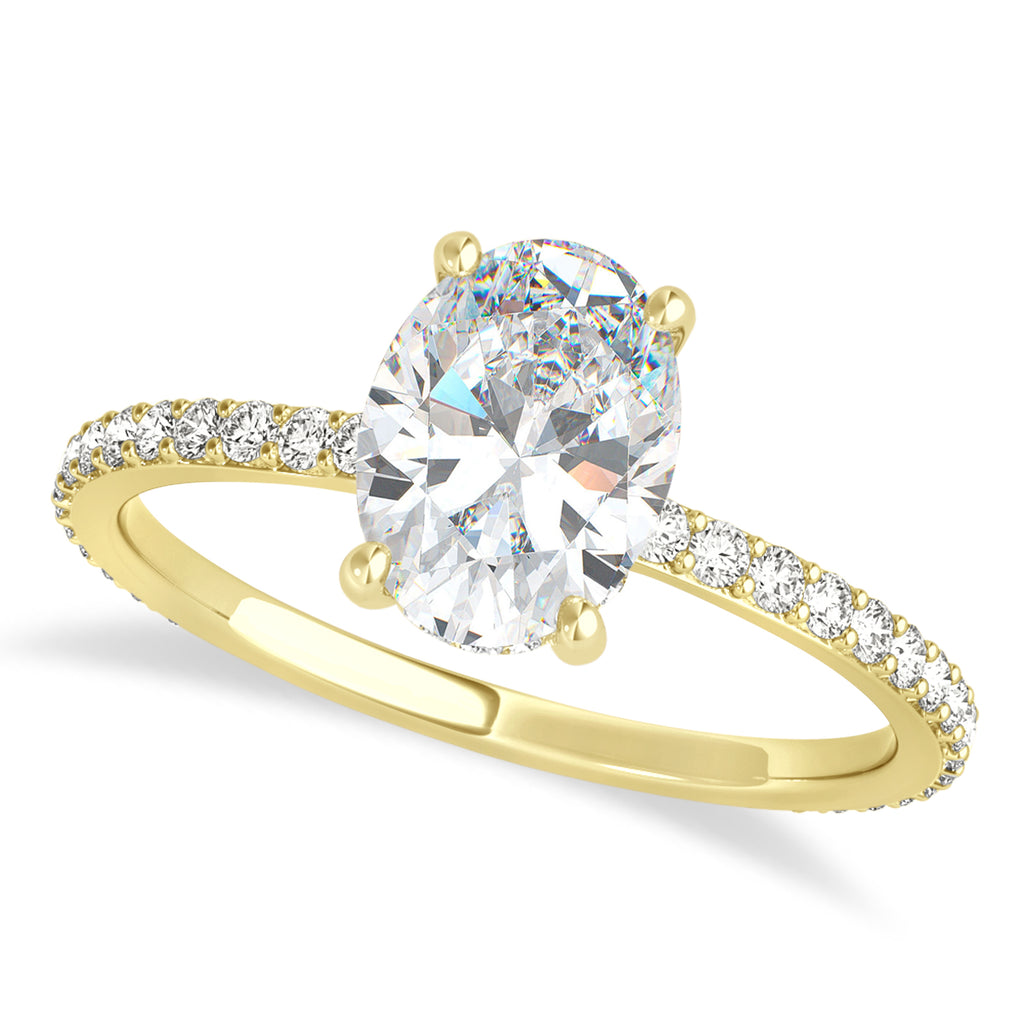 Oval Moissanite & Diamond Hidden Halo Engagement Ring 14k Yellow Gold (0.76ct)
