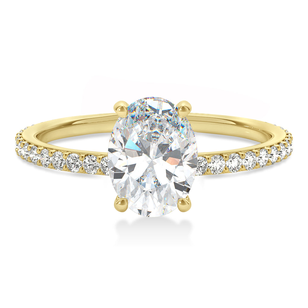 Oval Moissanite & Diamond Hidden Halo Engagement Ring 14k Yellow Gold (0.76ct)
