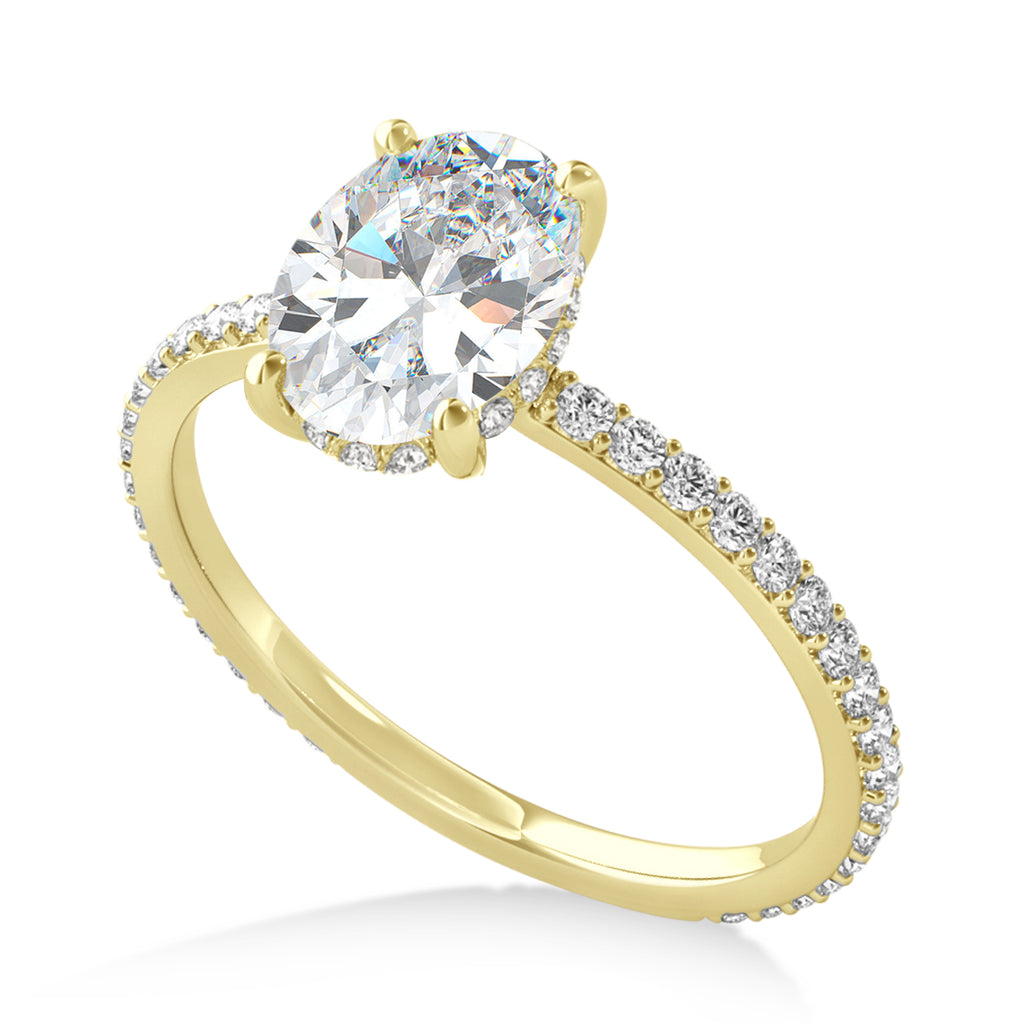 Oval Moissanite & Diamond Hidden Halo Engagement Ring 14k Yellow Gold (0.76ct)