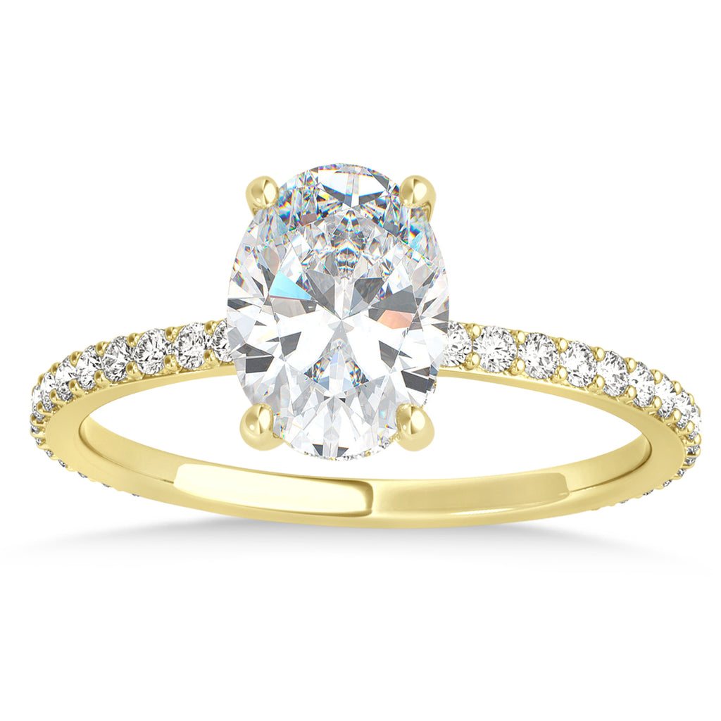 Oval Moissanite & Diamond Hidden Halo Engagement Ring 14k Yellow Gold (0.76ct)
