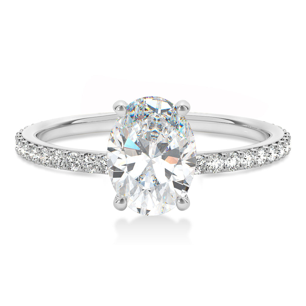 Oval Moissanite & Diamond Hidden Halo Engagement Ring Palladium (0.76ct)
