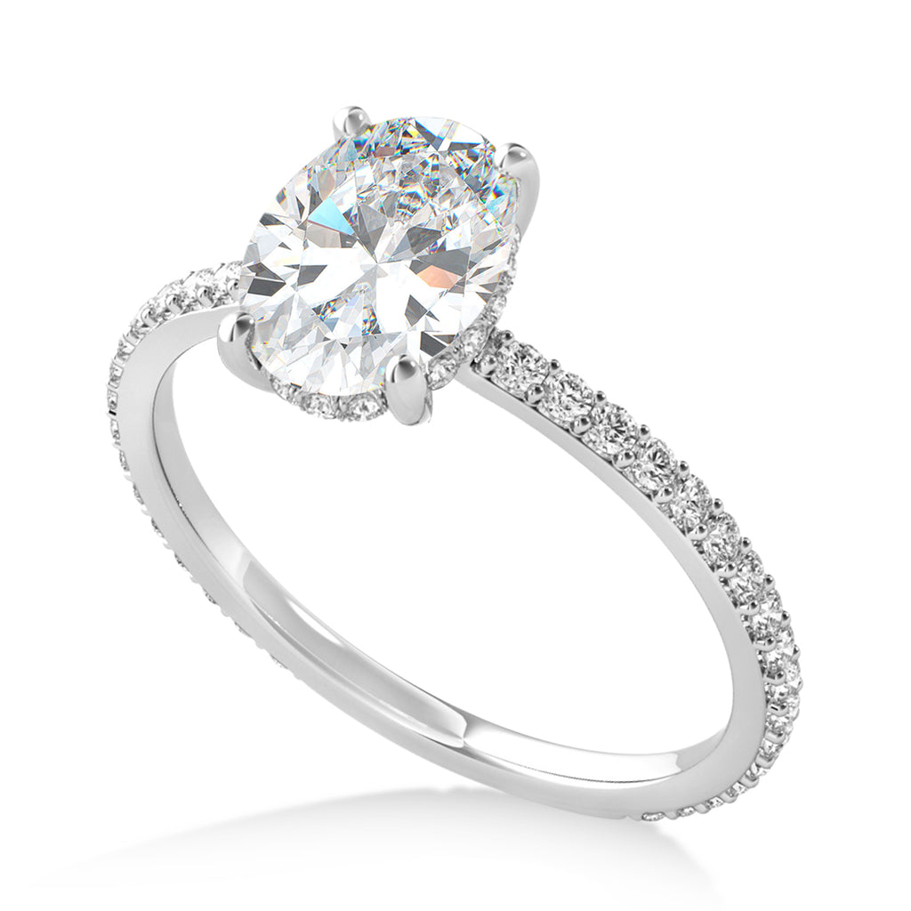 Oval Moissanite & Diamond Hidden Halo Engagement Ring Palladium (0.76ct)