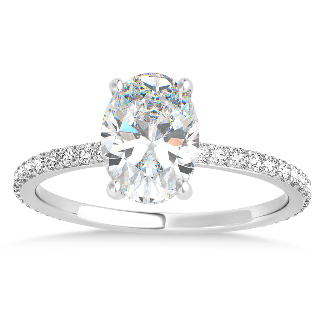 Oval Moissanite & Diamond Hidden Halo Engagement Ring Palladium (0.76ct)