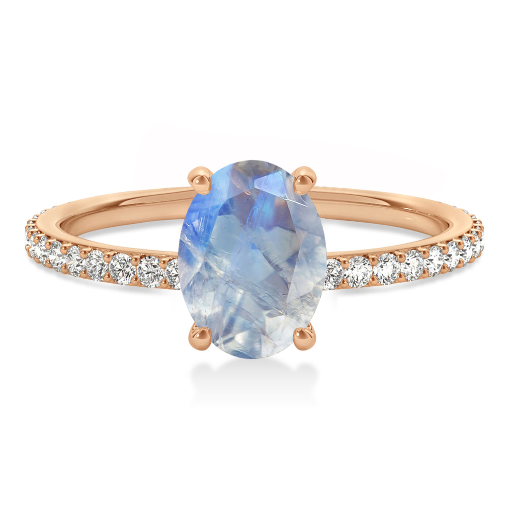 Oval Moonstone & Diamond Hidden Halo Engagement Ring 14k Rose Gold (0.76ct)